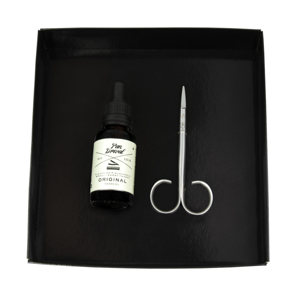 Barber Silver set, beard and mustache scissors + Pan Drwal Original beard oil